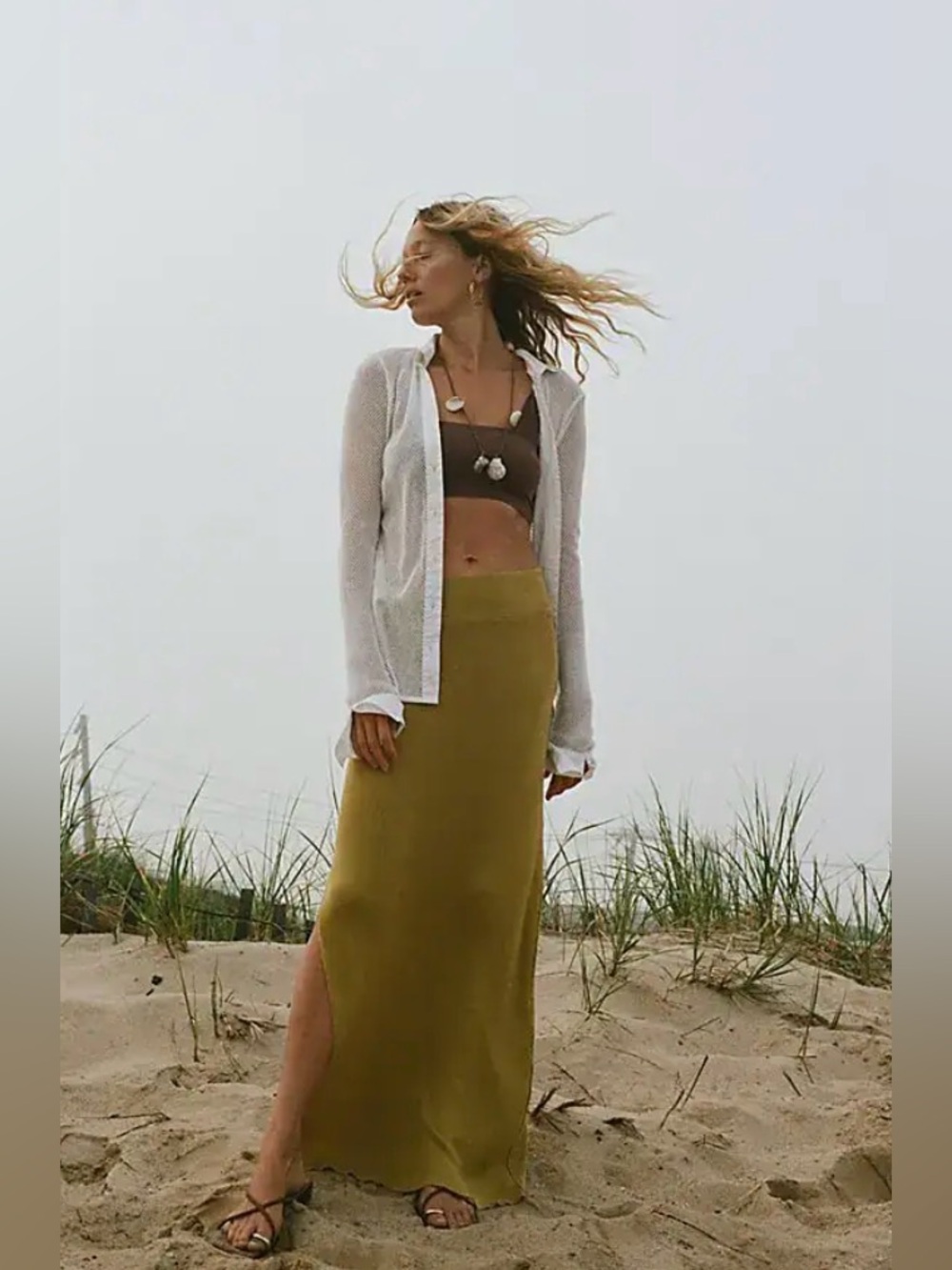 NWT Free People Intimately Golden Hour Maxi Skirt In Dried Palm